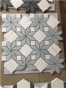 Argentine Blue Thassos Flower Pattern Stone Mosaic