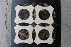 Crema Marfil Dark Emperador Waterjet Marble Mosaic
