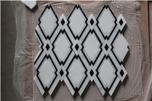 Mongolia Black Granite Carrara Waterjet Mosaics