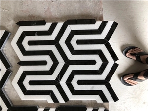 Nero Marquina, Greek Thassos Marble Mosaic