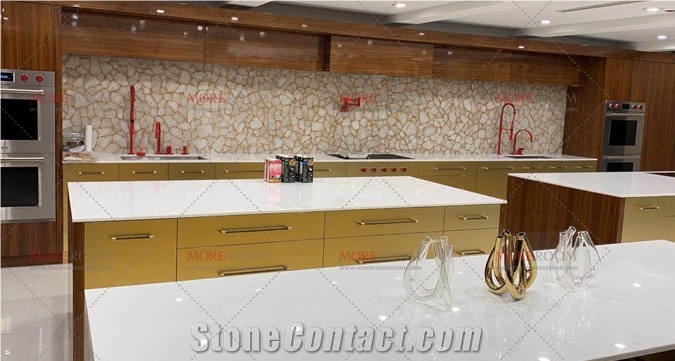 Kitchen Backsplash White Crystal Precious Slab