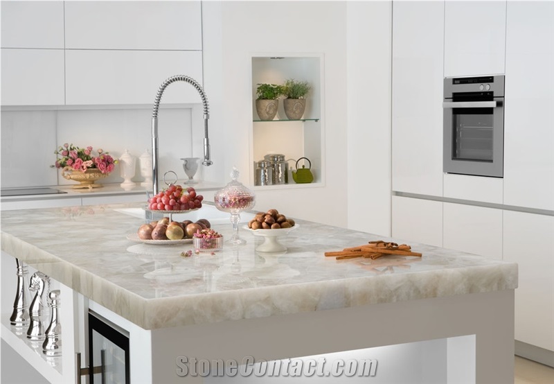 Kitchen Backsplash White Crystal Precious Slab