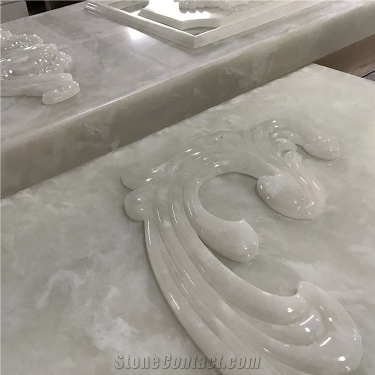 Decorated White Carved Onyx Building Stone
