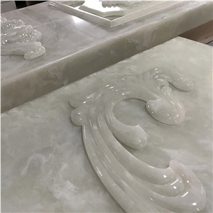 Decorated White Carved Onyx Building Stone
