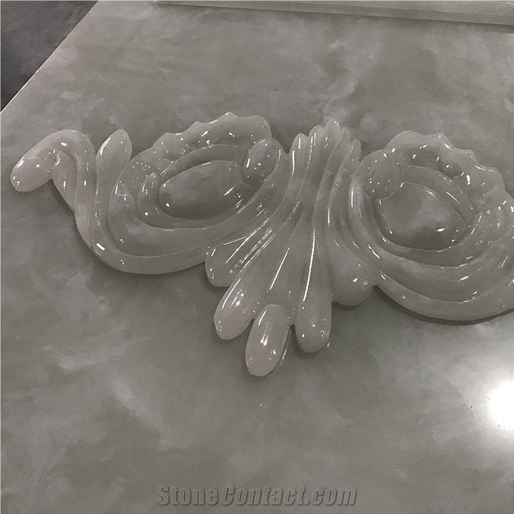 Decorated White Carved Onyx Building Stone
