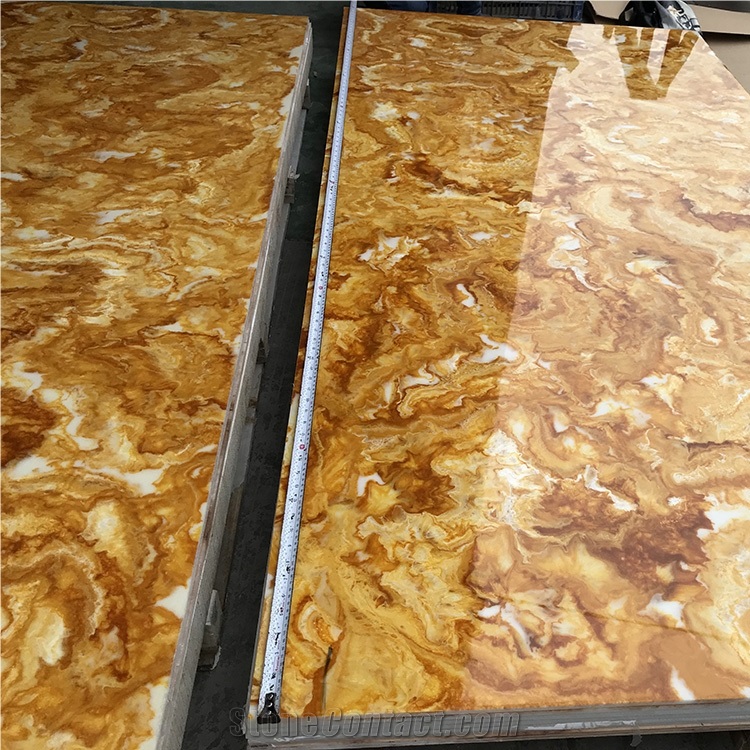 Gold Stripes Alabaster Sheets for Furniture Decors