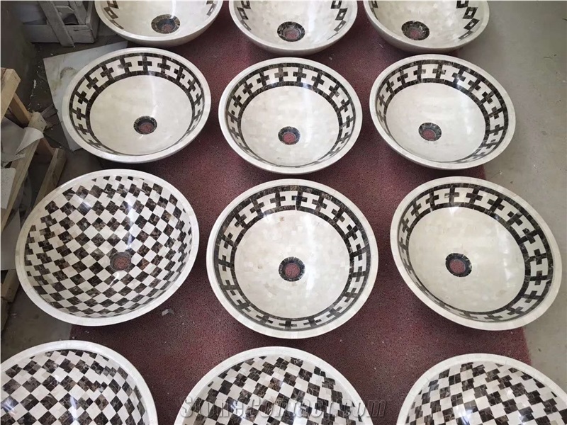 Mosaic Marble Round Basin