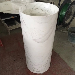 Volakas White Marble Round Basins Including Pillar