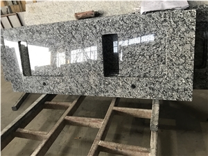Spray White Double Sink Granite Vanity Tops