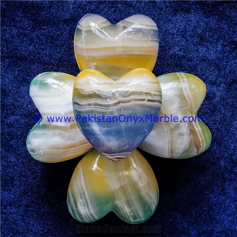 Colored Patchwork Tukri Onyx Handcarved Heart
