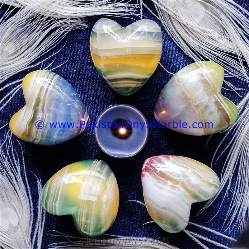 Colored Patchwork Tukri Onyx Handcarved Heart