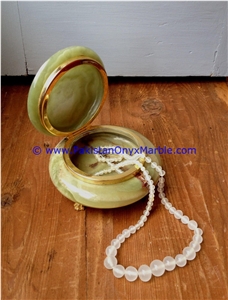 Green Onyx Round Jewelry Box Trinket