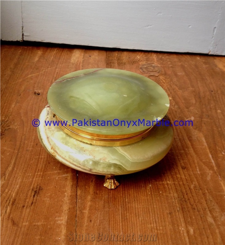 Green Onyx Round Jewelry Box Trinket
