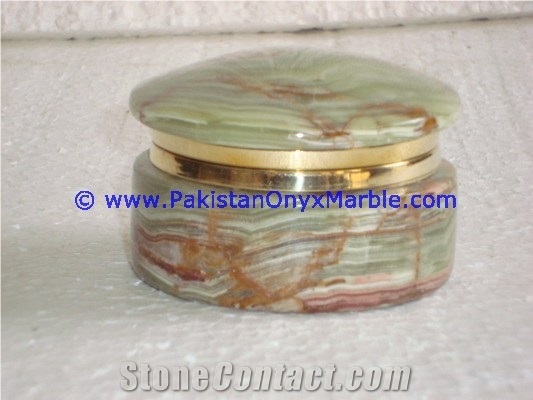 Green Onyx Round Jewelry Box Trinket