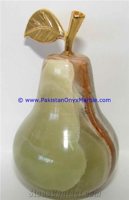 Green White Multi Onyx Pears with Brass Stem Leaf