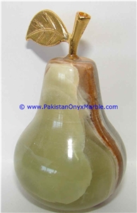 Green White Multi Onyx Pears with Brass Stem Leaf