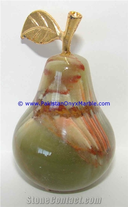 Green White Multi Onyx Pears with Brass Stem Leaf