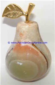 Green White Multi Onyx Pears with Brass Stem Leaf