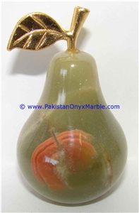 Green White Multi Onyx Pears with Brass Stem Leaf