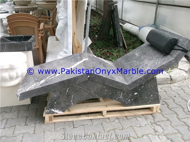 Jet Black Marble Benches Table Natural