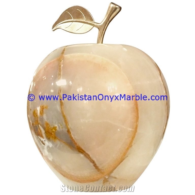Light Green Onyx Apples with Brass Stem Leaf