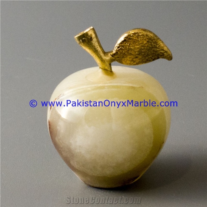 Light Green Onyx Apples with Brass Stem Leaf