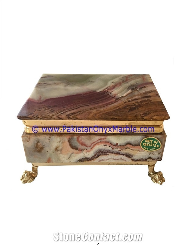Multi Brown Onyx Rectangle Jewelry Box Trinket