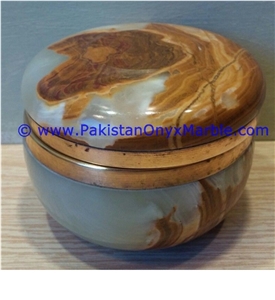 Multi Brown Onyx Round Jewelry Box Trinket
