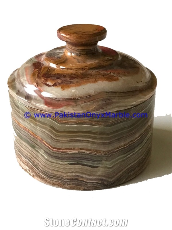 Multi Brown Onyx Round Jewelry Box Trinket