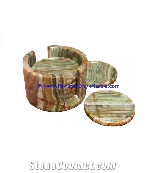 Multi Green Onyx Coaster Set