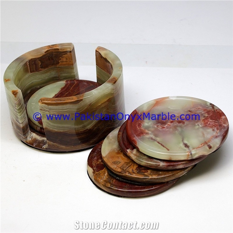 Multi Green Onyx Coaster Set