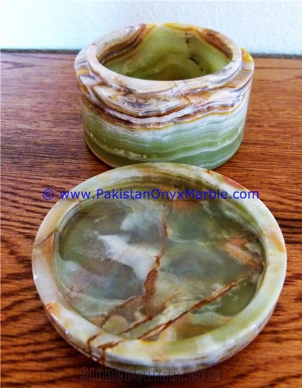 Multi Green Onyx Round Jewelry Box Trinket