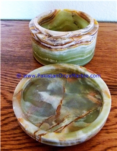 Multi Green Onyx Round Jewelry Box Trinket
