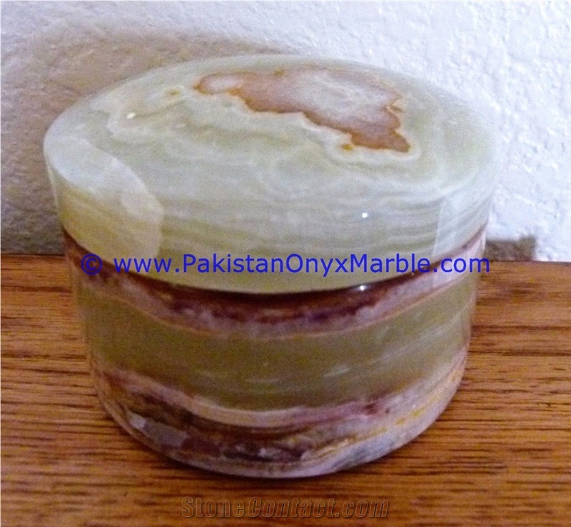 Multi Green Onyx Round Jewelry Box Trinket