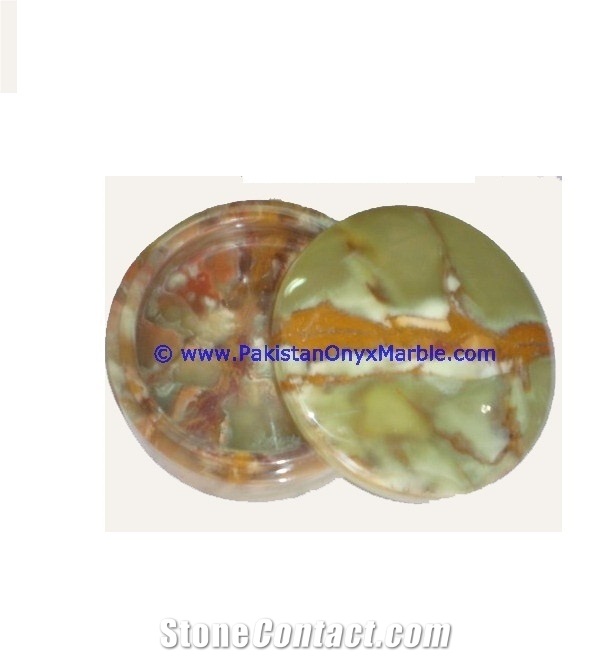 Multi Green Onyx Round Jewelry Box Trinket
