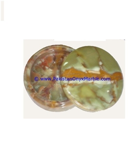 Multi Green Onyx Round Jewelry Box Trinket