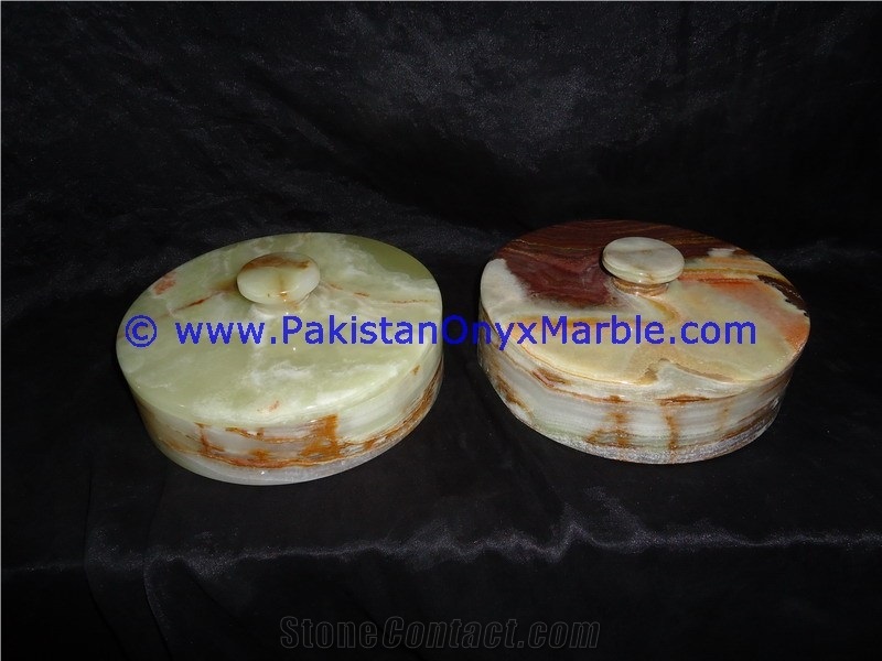 Multi Green Onyx Round Jewelry Box Trinket