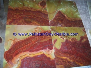 Multi Red Onyx Square Pattern Tumbled Finish