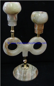 Onyx Brass Double Two Candle Stick Holder
