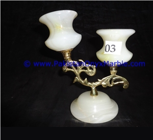 Onyx Brass Double Two Candle Stick Holder