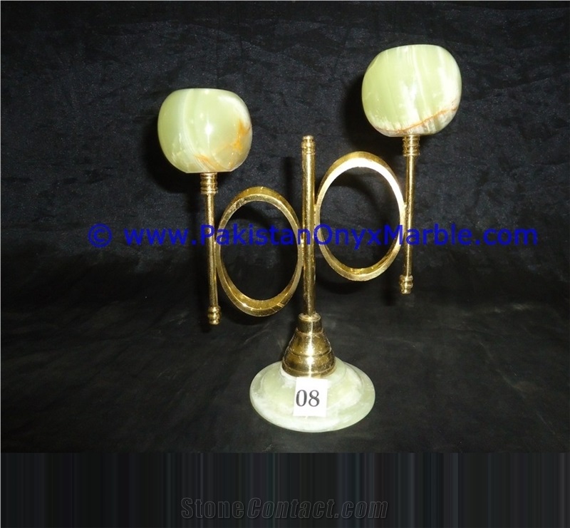 Onyx Brass Double Two Candle Stick Holder