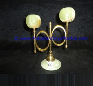 Onyx Brass Double Two Candle Stick Holder