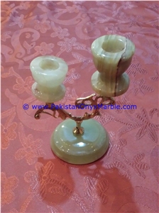 Onyx Brass Double Two Candle Stick Holder