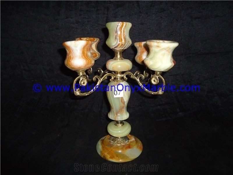 Onyx Brass Five Candle Stick Holder