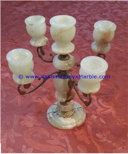 Onyx Brass Five Candle Stick Holder