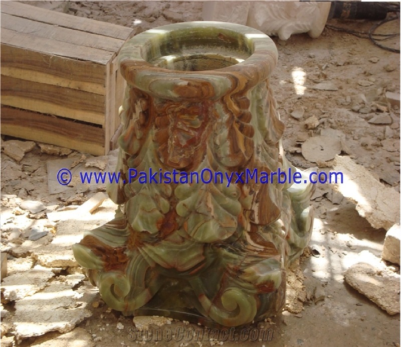 Onyx Columns Hand Craved Pillars Carved Top