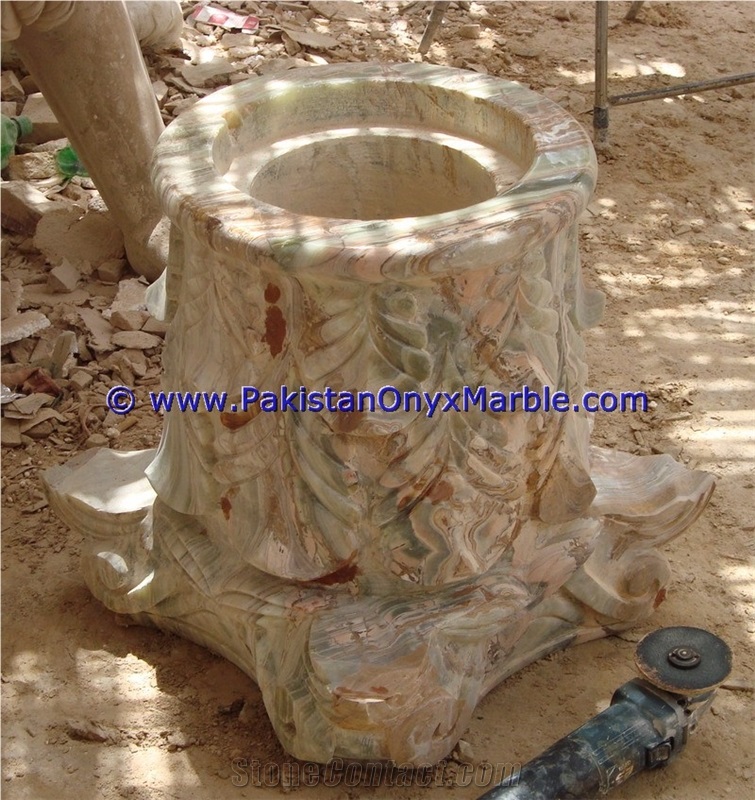 Onyx Columns Hand Craved Pillars Carved Top