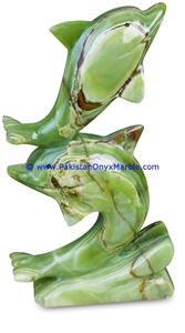 Onyx Double Dolphins Fishes Handcarved Statue