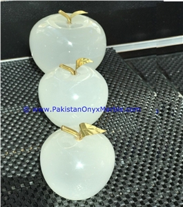 White Onyx Apples with Brass Stem Leaf White Onyx Apples with Brass Stem Leaf
