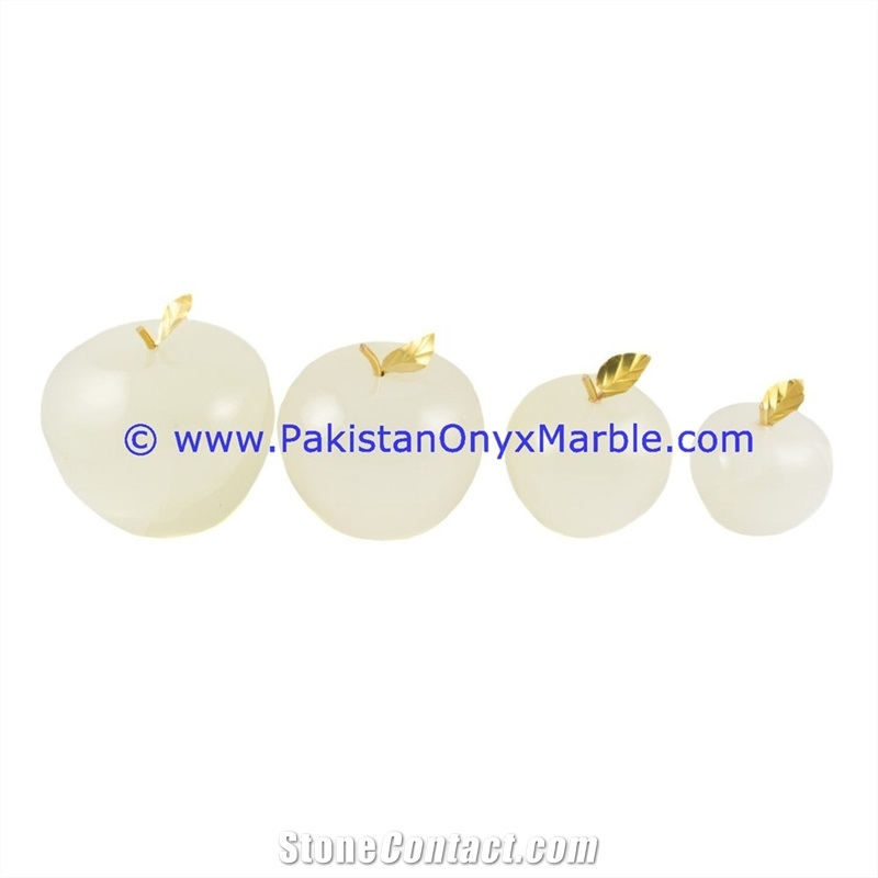 White Onyx Apples with Brass Stem Leaf